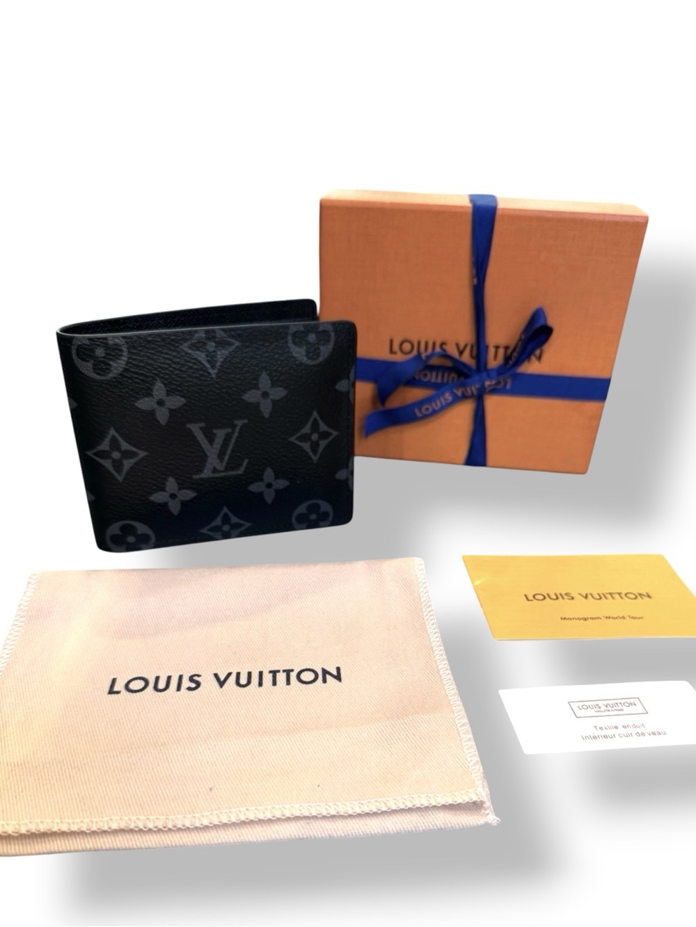 Louis Vuitton Black Monogram Eclipse Canvas Slender Wallet with Packaging
